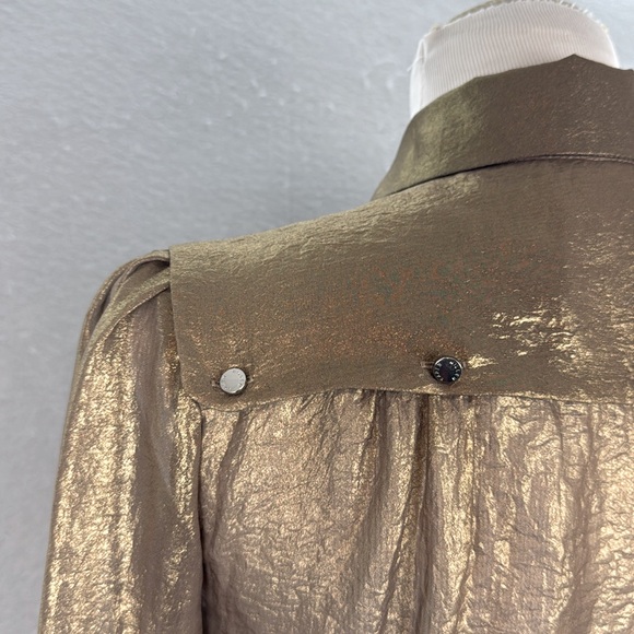 Karen Millen women’s Gold Metallic button-down shirt semi sheer blouse top SZ 6‎ - Picture 7 of 7